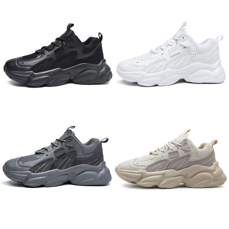 Men's White and Black Chunky Sneakers Comfortable Casual Trainers