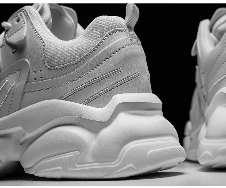 Men's White and Black Chunky Sneakers Comfortable Casual Trainers