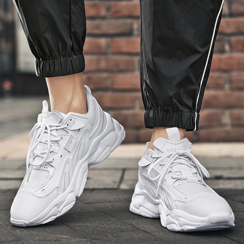 Men's White and Black Chunky Sneakers Comfortable Casual Trainers