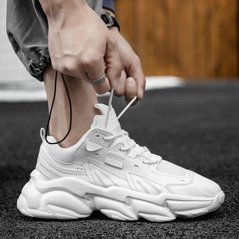 Men's White and Black Chunky Sneakers Comfortable Casual Trainers