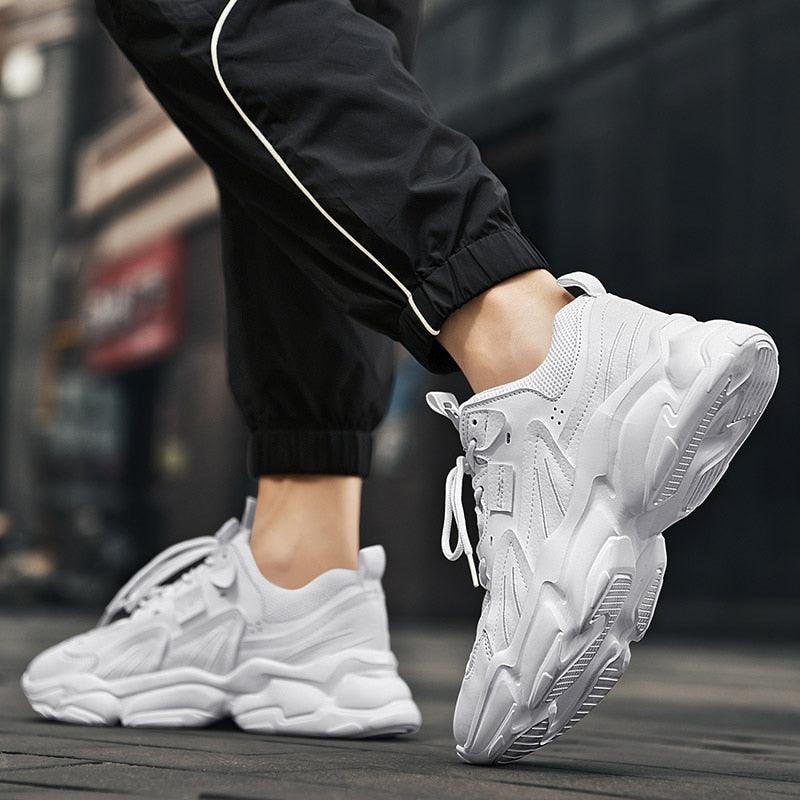 Men's White and Black Chunky Sneakers Comfortable Casual Trainers