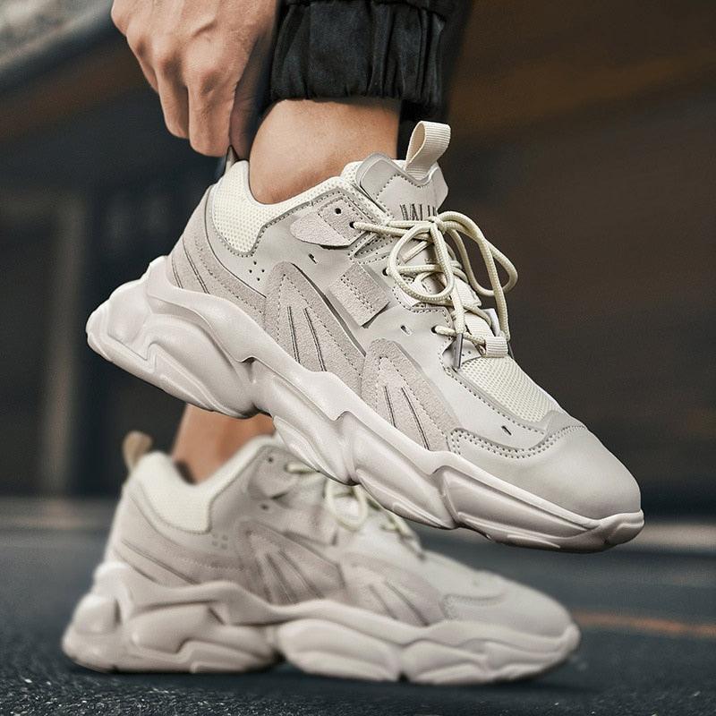 Men's White and Black Chunky Sneakers Comfortable Casual Trainers
