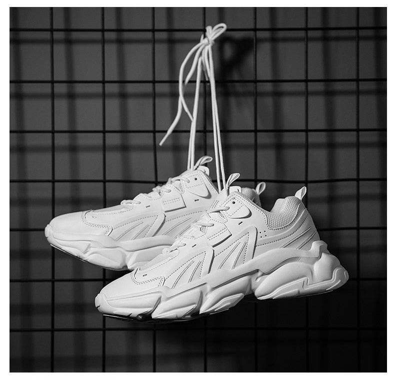 Men's White and Black Chunky Sneakers Comfortable Casual Trainers