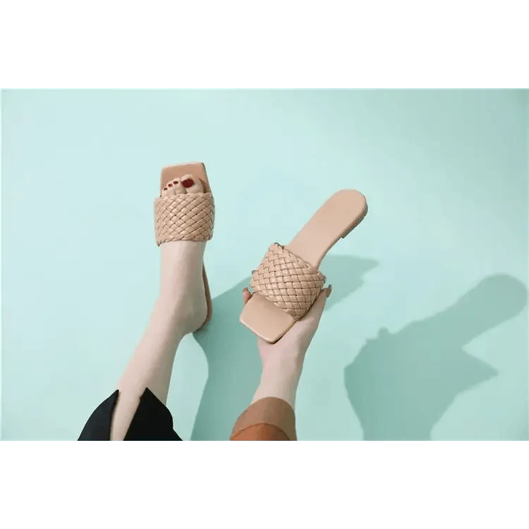 Women’s Minimalist Braided Flat Sandals Open Toe Beach Slippers