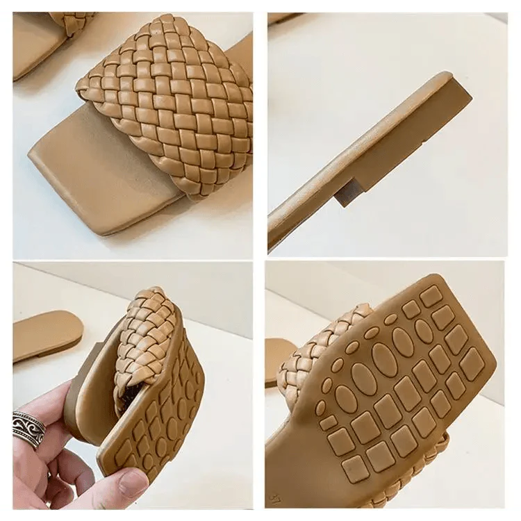 Women’s Minimalist Braided Flat Sandals Open Toe Beach Slippers