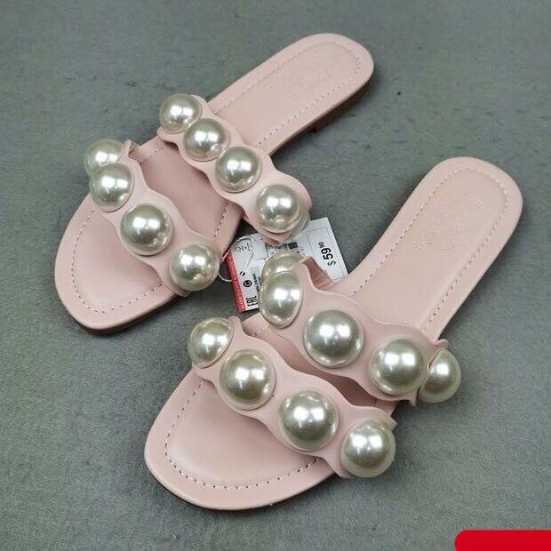 Women's Pearl Embellished Flat Sandals – Casual Beach Slide Shoes