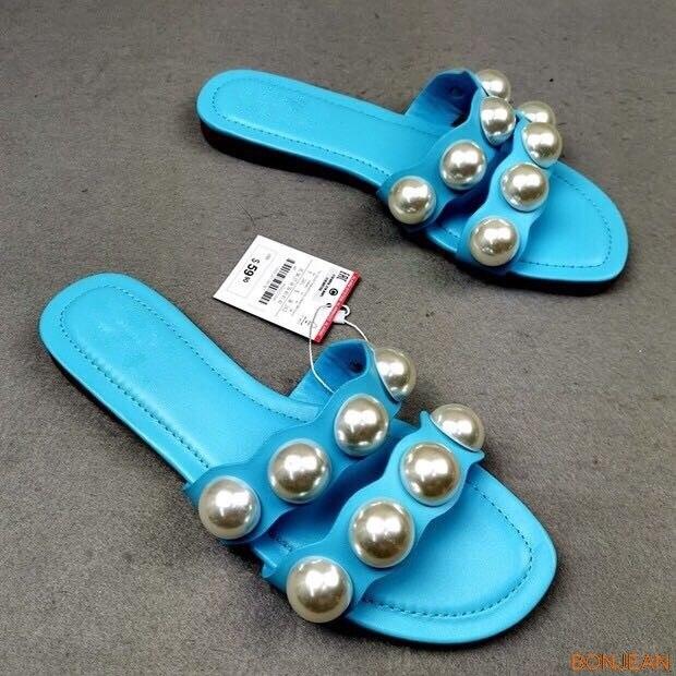 Women's Pearl Embellished Flat Sandals – Casual Beach Slide Shoes