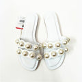 Women's Pearl Embellished Flat Sandals – Casual Beach Slide Shoes