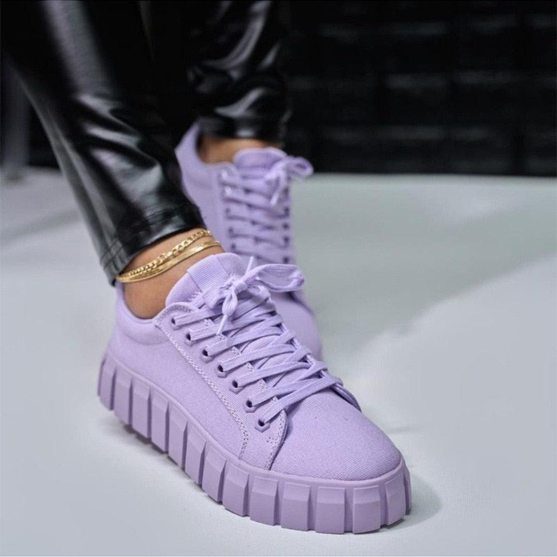 Women's lightweight purple platform sneakers with a trendy casual vulcanized design.