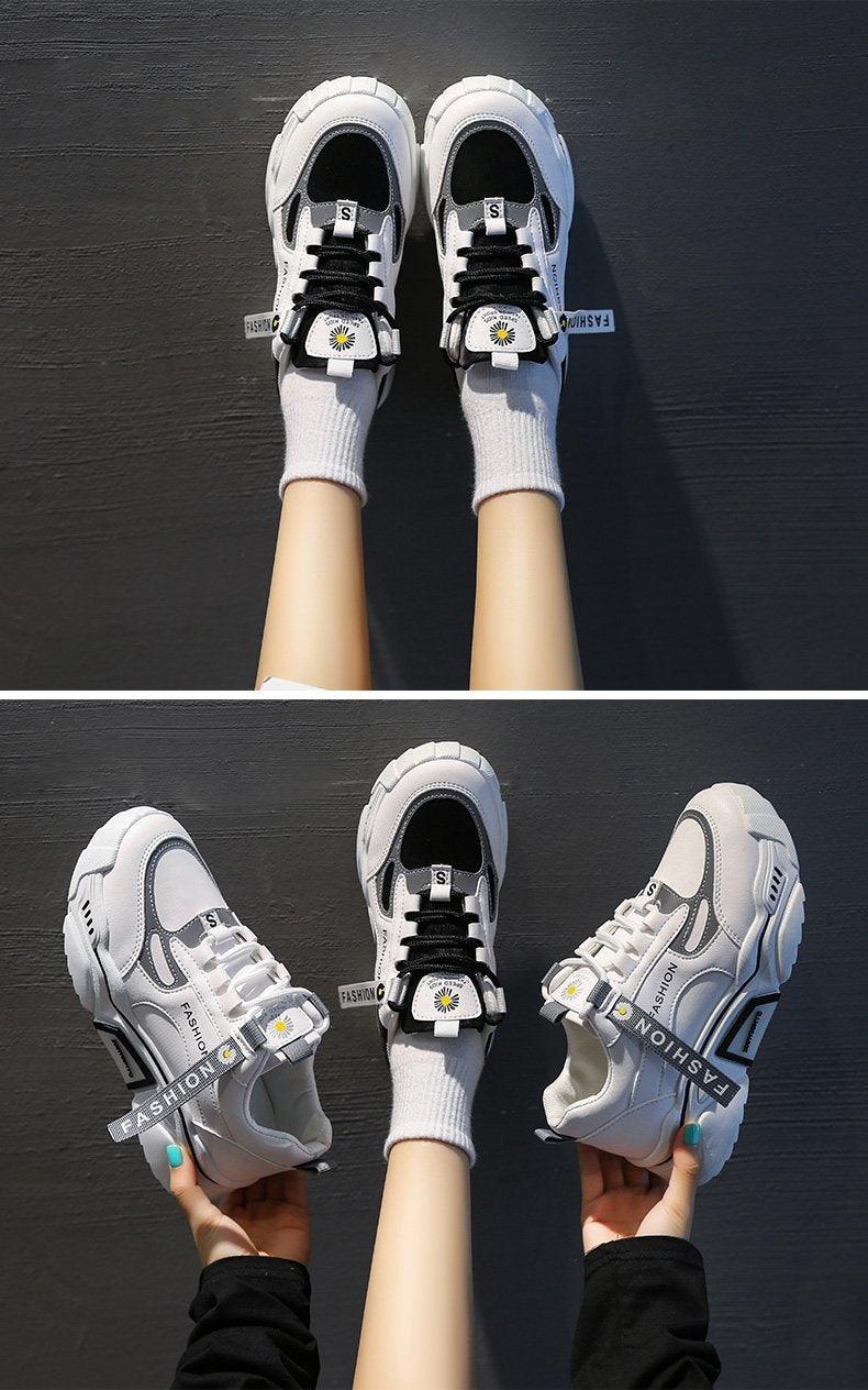 Women’s Reflective Chunky Platform Sneakers – Streetwear Lace-Up