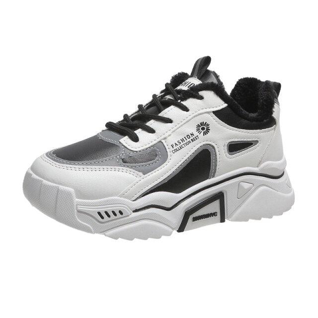 Women’s Reflective Chunky Platform Sneakers – Streetwear Lace-Up