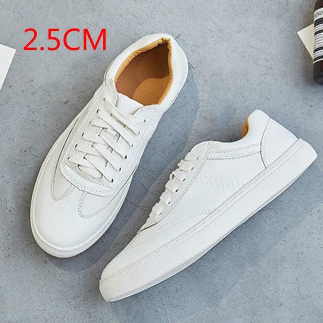 Women's White Split Leather Lace Up Casual Sneakers Fashion Flats