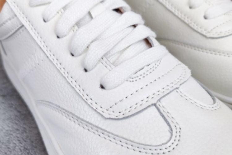 Women's White Split Leather Lace Up Casual Sneakers Fashion Flats
