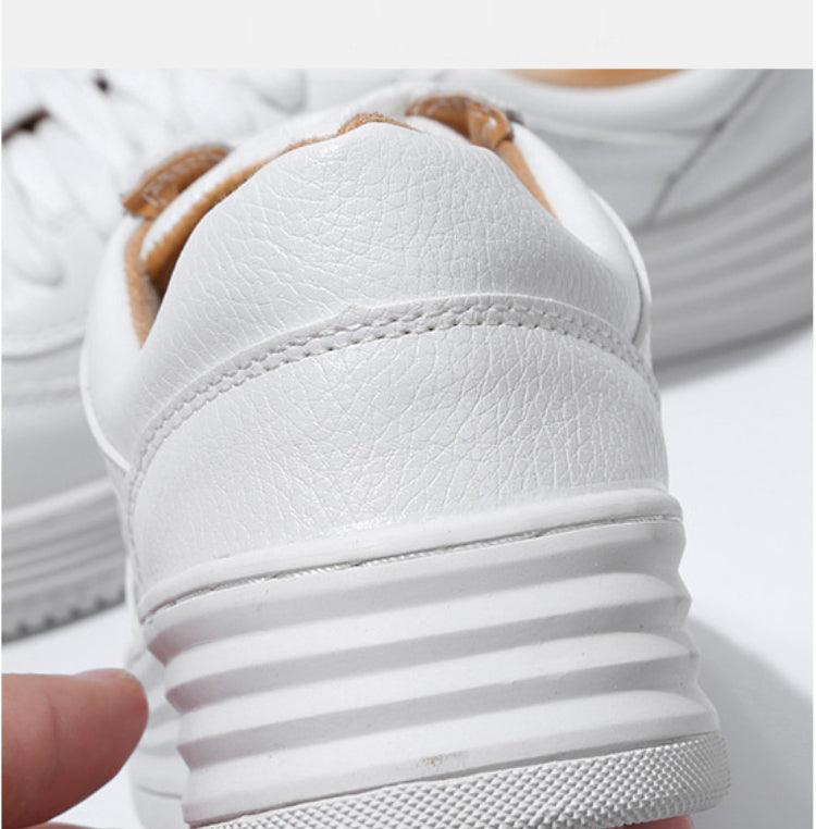 Women's White Split Leather Lace Up Casual Sneakers Fashion Flats