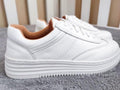 Women's White Split Leather Lace Up Casual Sneakers Fashion Flats