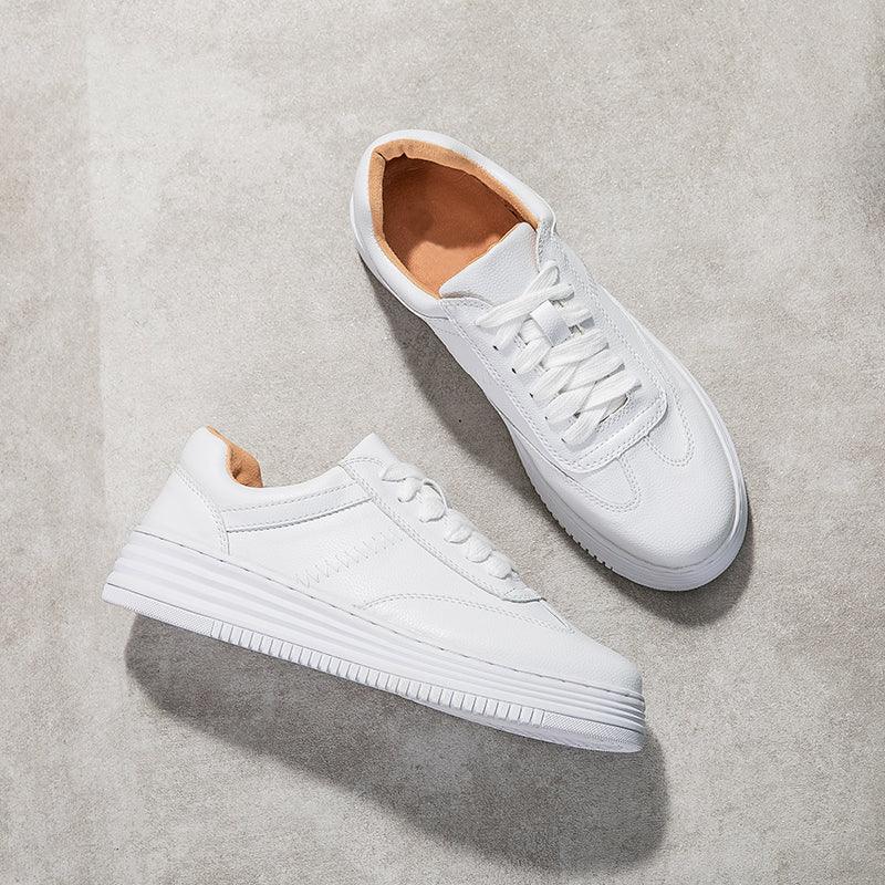 Women's White Split Leather Lace Up Casual Sneakers Fashion Flats
