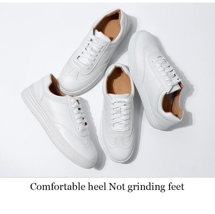 Women's White Split Leather Lace Up Casual Sneakers Fashion Flats