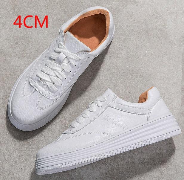 Women's White Split Leather Lace Up Casual Sneakers Fashion Flats