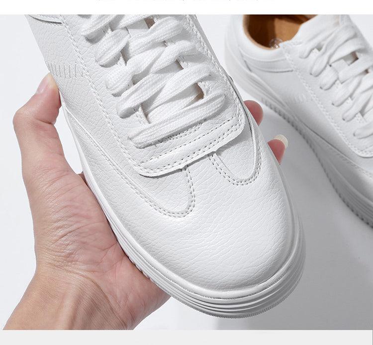 Women's White Split Leather Lace Up Casual Sneakers Fashion Flats