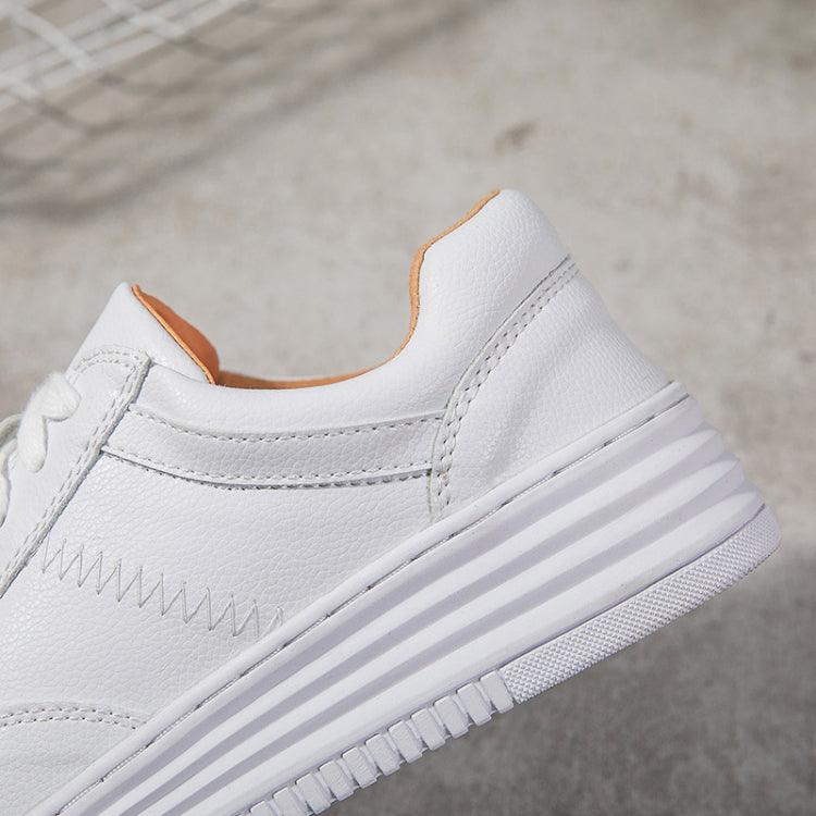 Women's White Split Leather Lace Up Casual Sneakers Fashion Flats