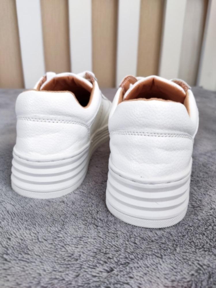 Women's White Split Leather Lace Up Casual Sneakers Fashion Flats