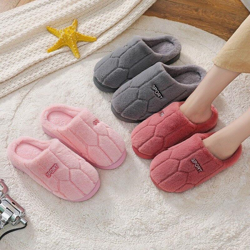 Unisex Plush Indoor House Slippers - Geometric Cozy Bedroom Shoes