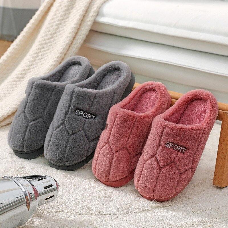 Unisex Plush Indoor House Slippers - Geometric Cozy Bedroom Shoes