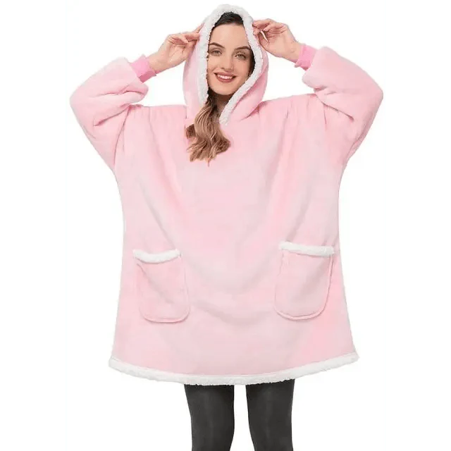 Oversized Fleece Blanket Hoodie - Wearable Blanket with Sleeves