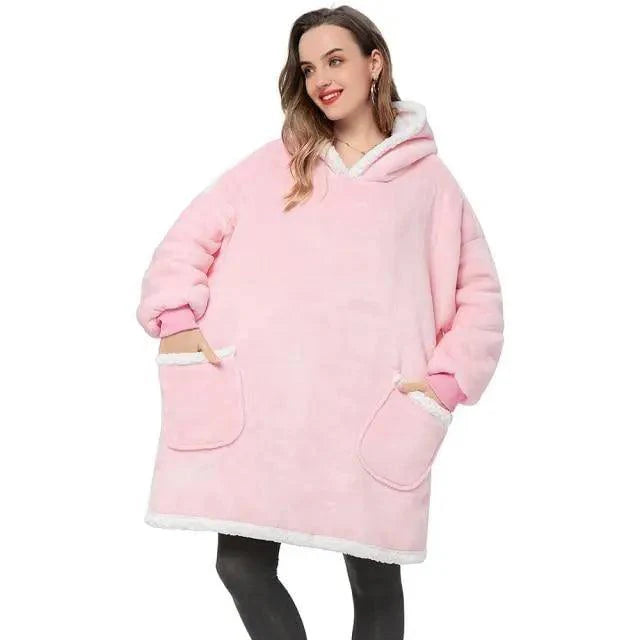 Oversized Flannel Wearable Blanket Hoodie with Sleeves for Winter