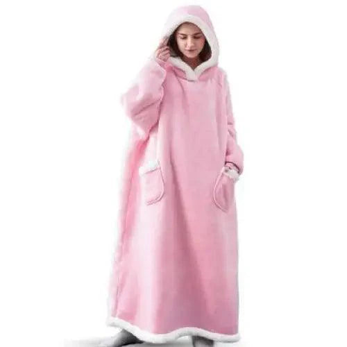 Oversized Flannel Wearable Blanket Hoodie with Sleeves for Winter