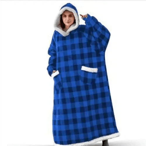 Oversized Flannel Wearable Blanket Hoodie with Sleeves for Winter