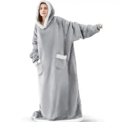 Oversized Flannel Wearable Blanket Hoodie with Sleeves for Winter