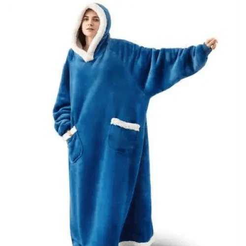 Oversized Flannel Wearable Blanket Hoodie with Sleeves for Winter
