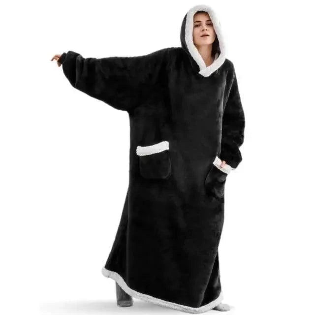 Oversized Flannel Wearable Blanket Hoodie with Sleeves for Winter