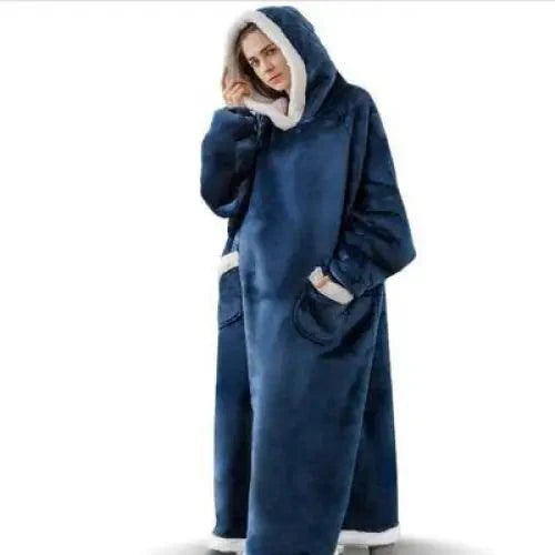 Oversized Flannel Wearable Blanket Hoodie with Sleeves for Winter