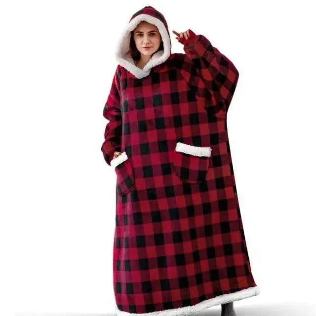 Oversized Flannel Wearable Blanket Hoodie with Sleeves for Winter