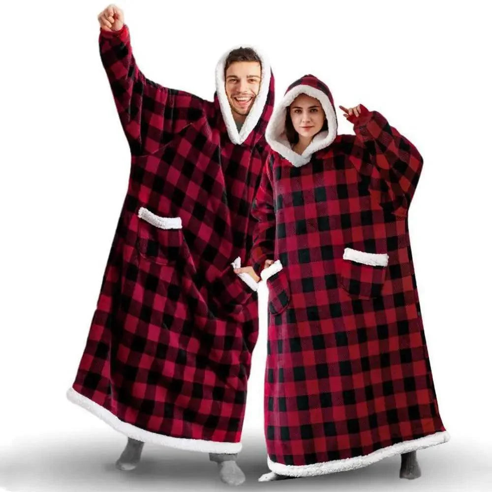 Oversized Flannel Wearable Blanket Hoodie with Sleeves for Winter