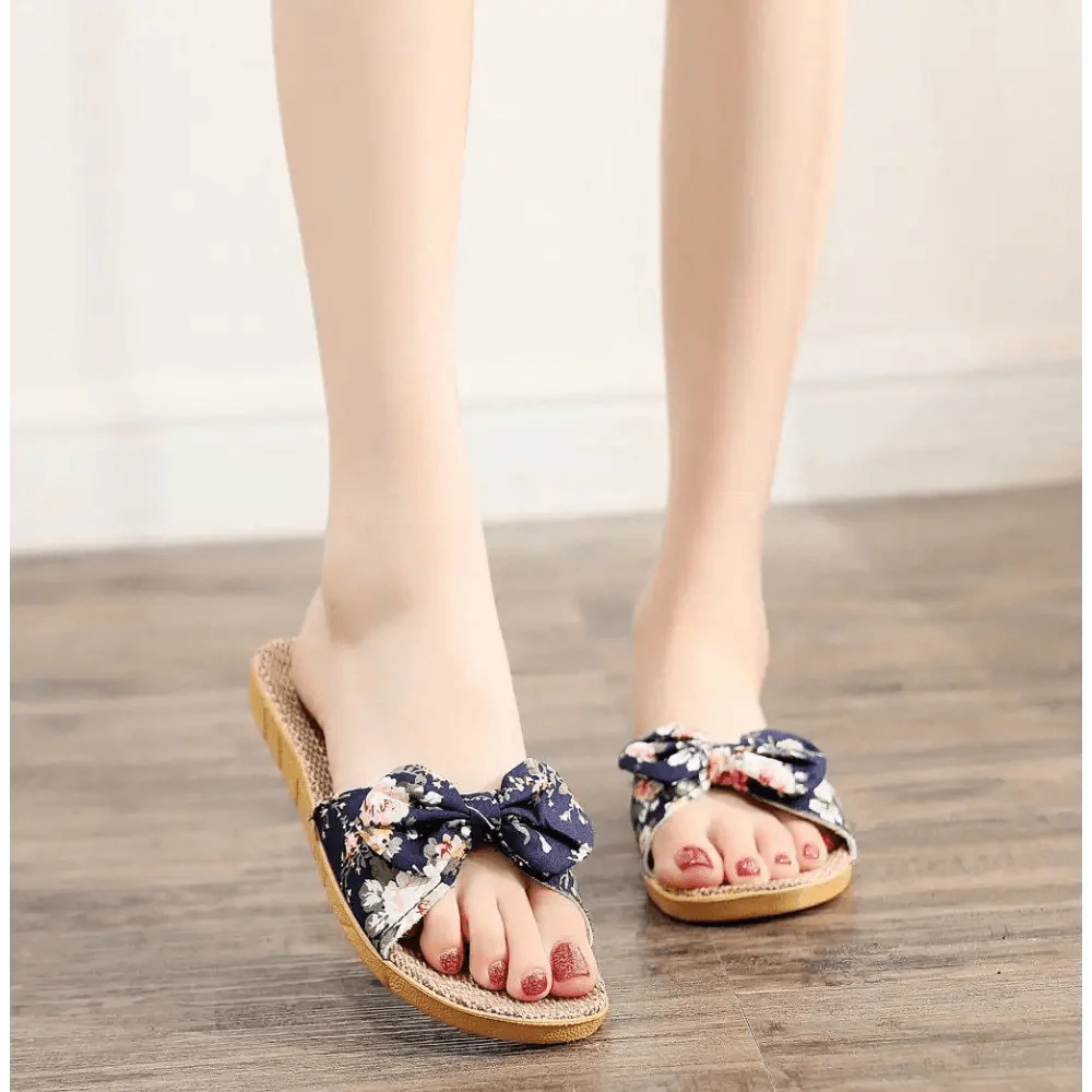 Bohemian Floral Butterfly Knot Flat Women's Beach Flip Flops