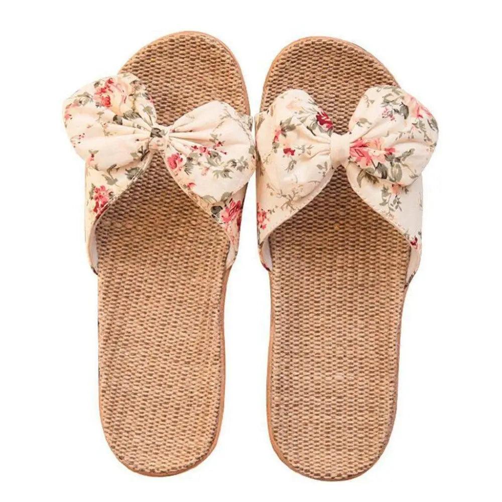 Bohemian Floral Butterfly Knot Flat Women's Beach Flip Flops