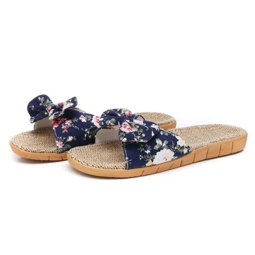 Bohemian Floral Butterfly Knot Flat Women's Beach Flip Flops