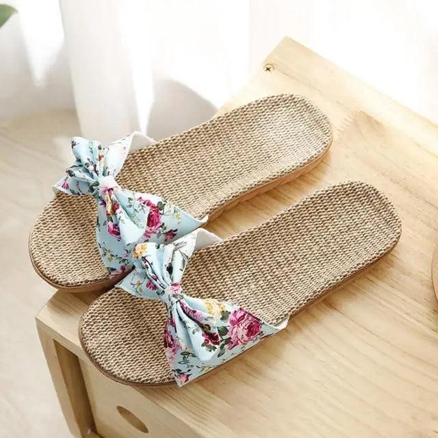 Bohemian Floral Butterfly Knot Flat Women's Beach Flip Flops