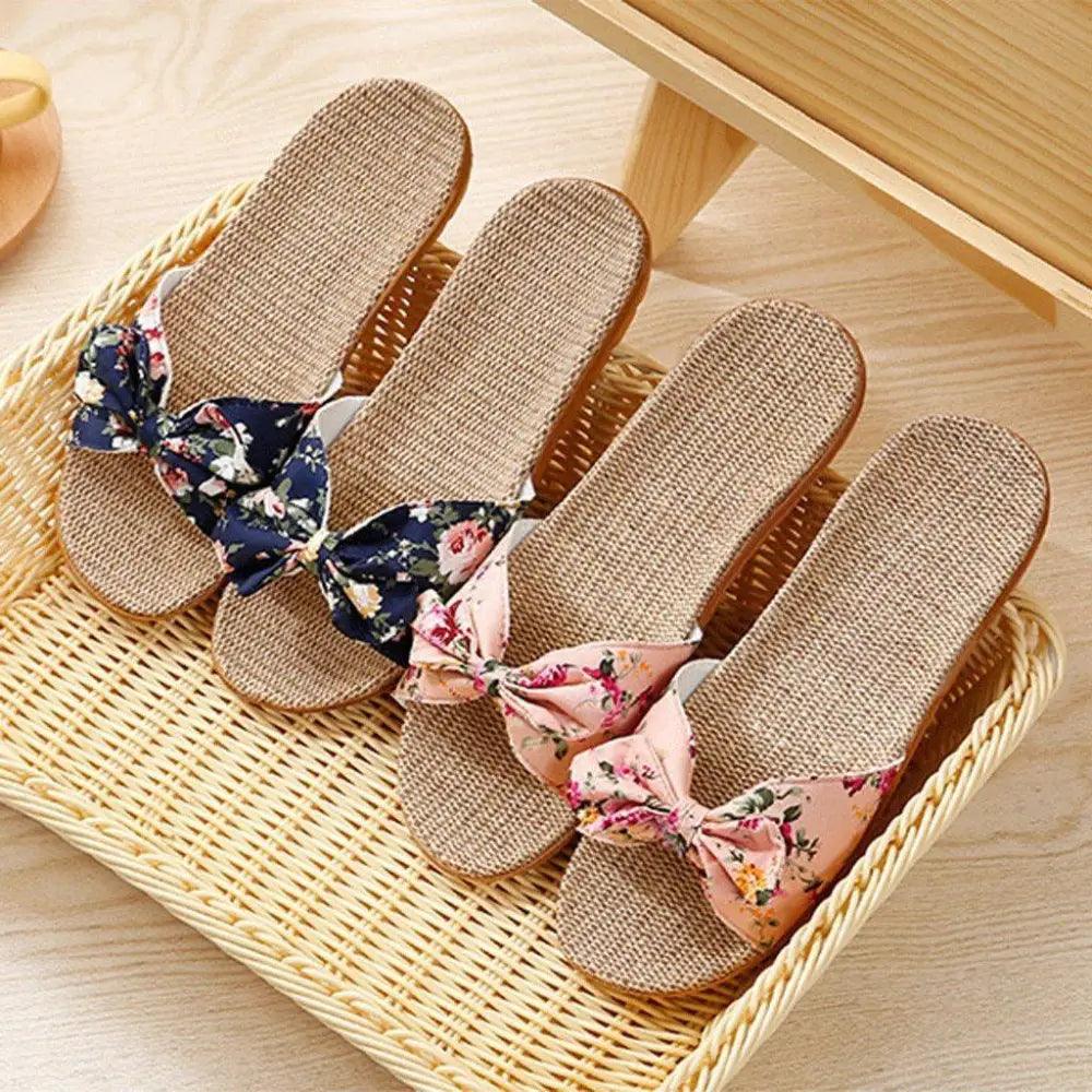 Bohemian Floral Butterfly Knot Flat Women's Beach Flip Flops