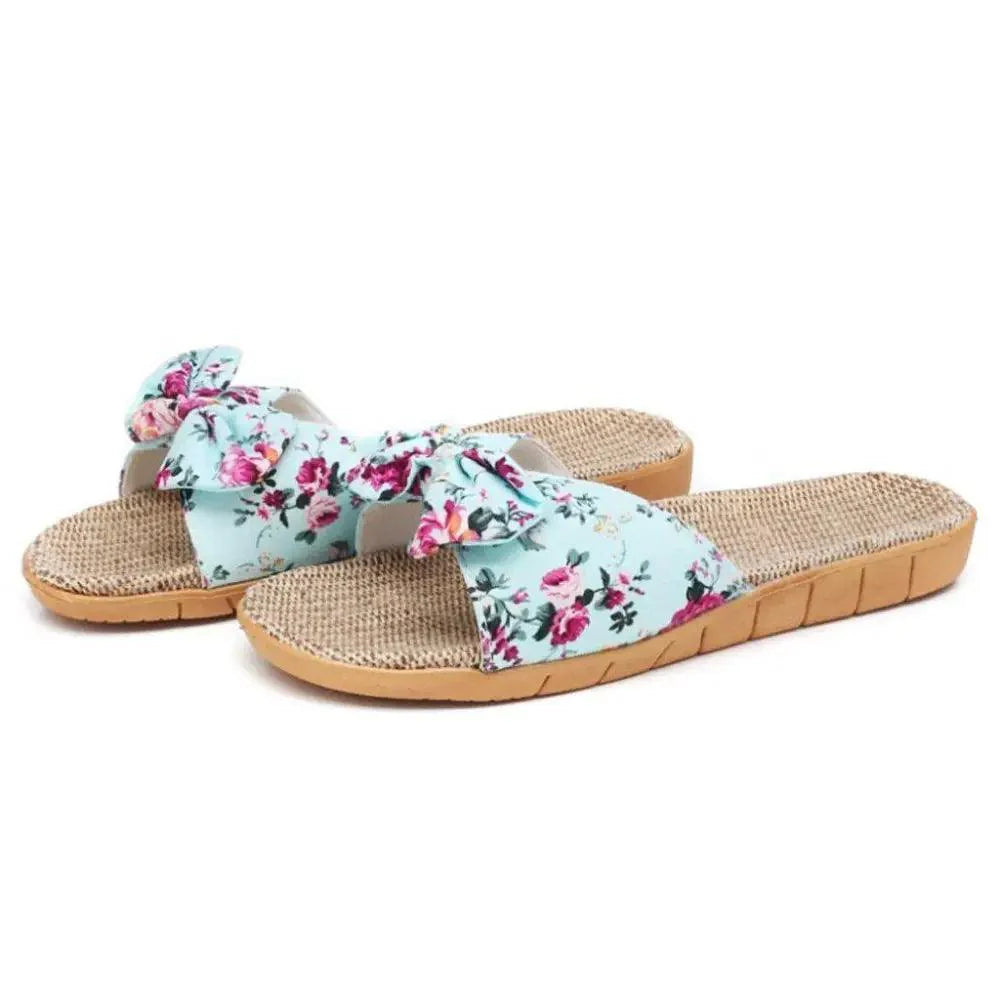 Bohemian Floral Butterfly Knot Flat Women's Beach Flip Flops
