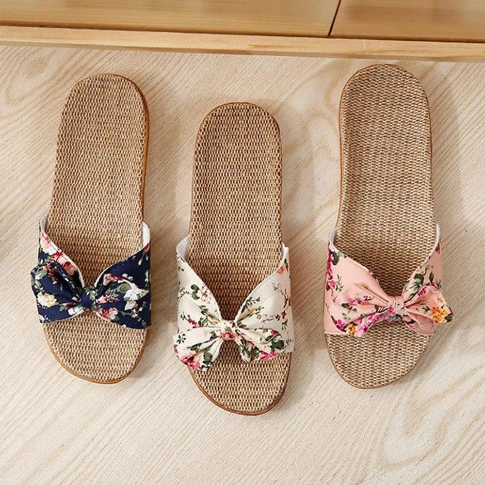 Bohemian Floral Butterfly Knot Flat Women's Beach Flip Flops