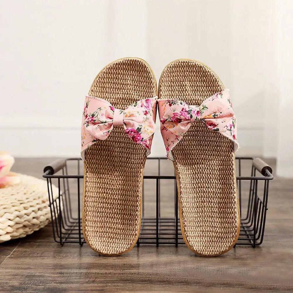 Bohemian Floral Butterfly Knot Flat Women's Beach Flip Flops