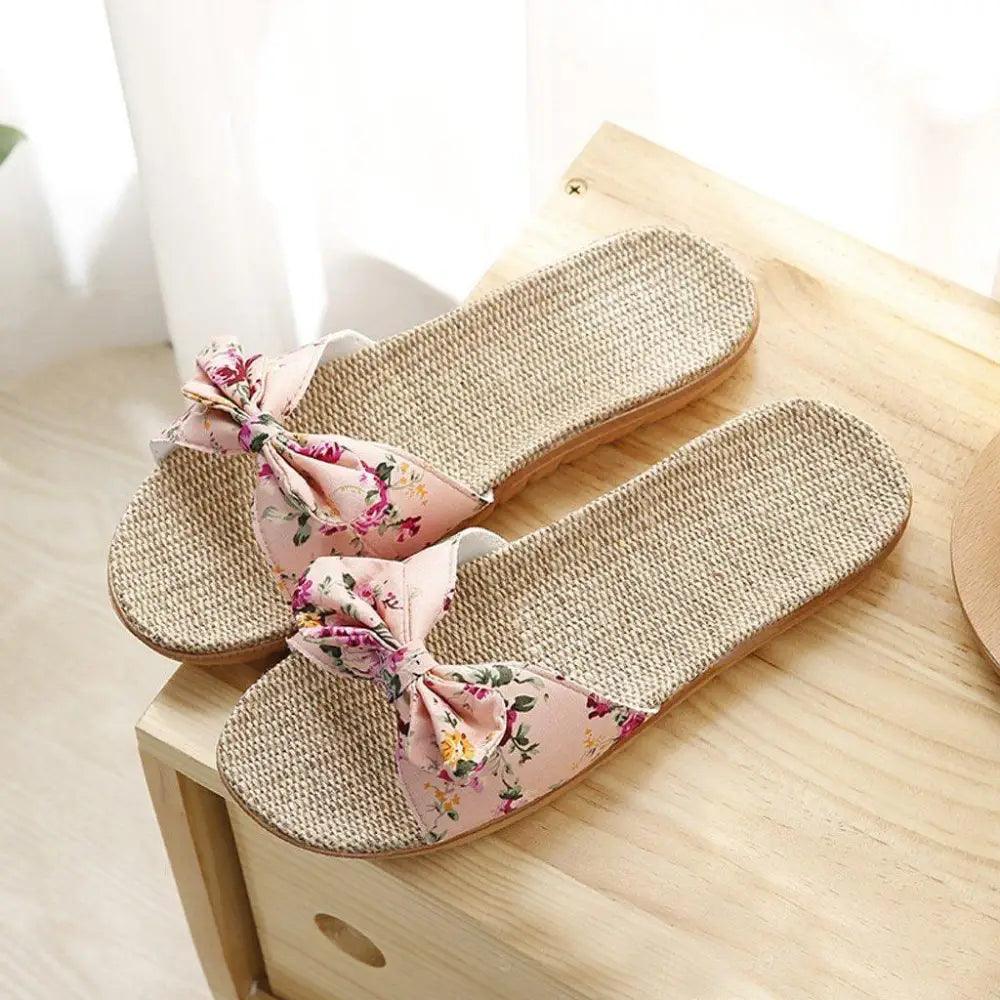 Bohemian Floral Butterfly Knot Flat Women's Beach Flip Flops