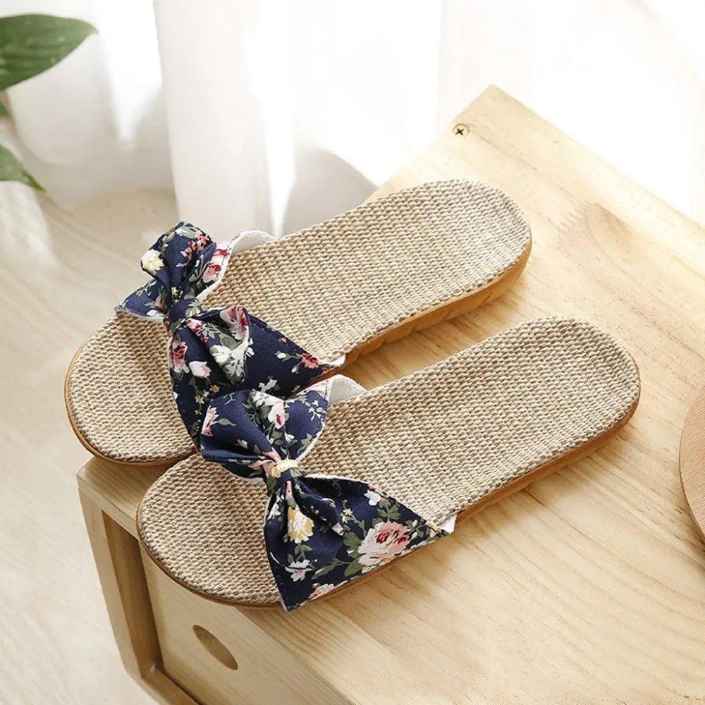 Bohemian Floral Butterfly Knot Flat Women's Beach Flip Flops