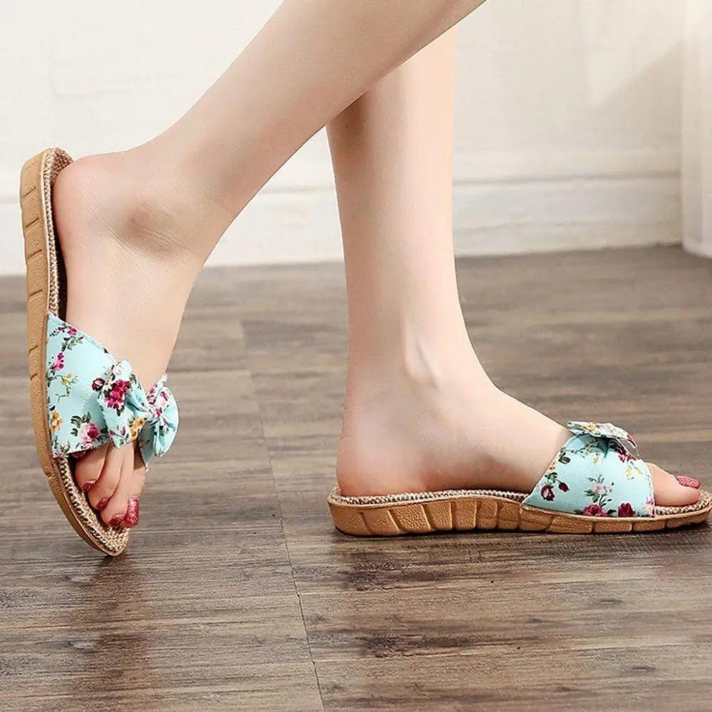 Bohemian Floral Butterfly Knot Flat Women's Beach Flip Flops