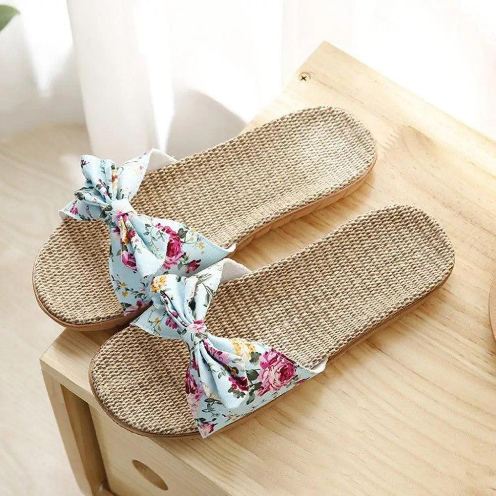 Bohemian Floral Butterfly Knot Flat Women's Beach Flip Flops