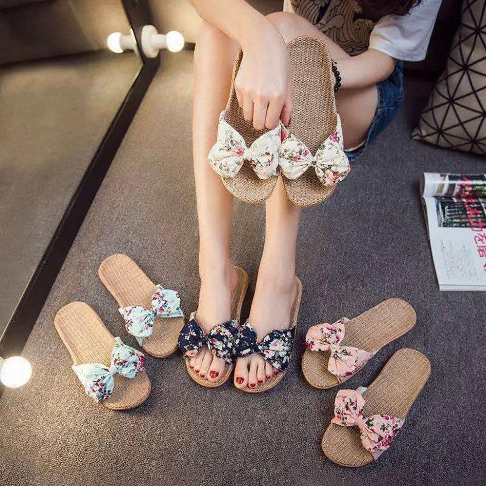 Bohemian Floral Butterfly Knot Flat Women's Beach Flip Flops
